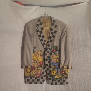 Gray Cat Patterned Blazer